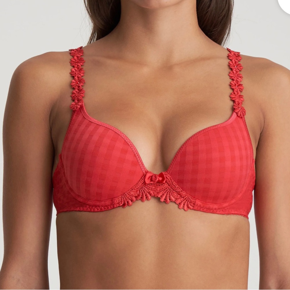 Red Floral-Trim Push-Up Bra